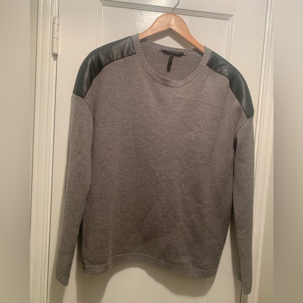 BCBGMaxAzria Gray Sweater with Black Shoulder Detail S